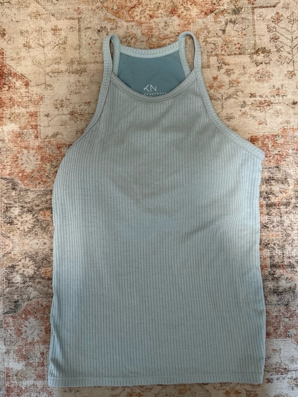 Klassy Network Pale Blue Ribbed High-Neck Tank